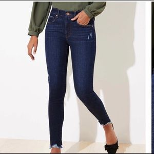 LOFT Destructed Hem Skinny Jeans New